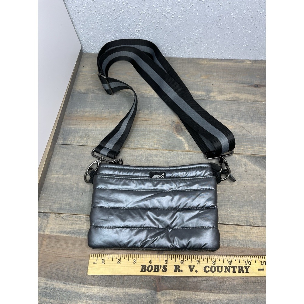 THINK ROLYN  TOTE SHOULDER BAG GRAPHITE GRAY SILVER CROSSBODY‎ BLACK Strap